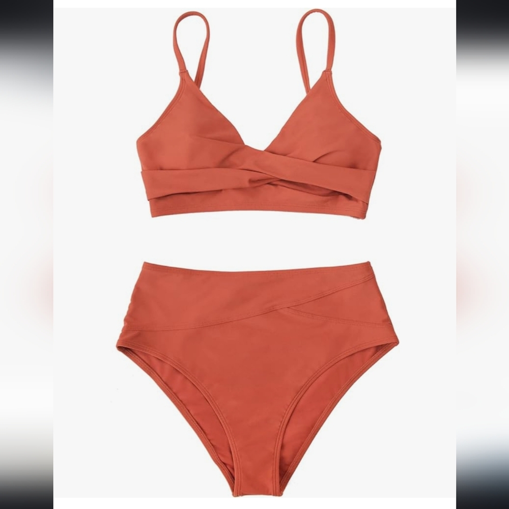 Cupshe Marsala High Waisted Twisted Bathing Suit Bikini Bottom - Picture 3 of 4